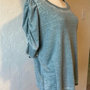 Jane and Delancey Blue Ruched Sleeve Top